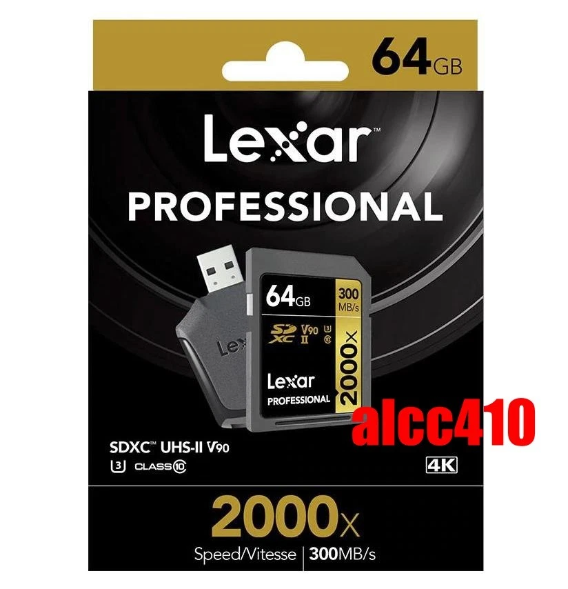 Lexar Professional 64GB SD SDXC 2000x Memory Card UHS-II 300MB/s U3 4K w/Reader - Image 1 of 1