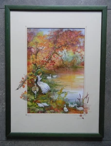 Retrato Dama por Río + Cisnes + Patos. Original Glenda Rae acabado a mano - Imagen 1 de 6