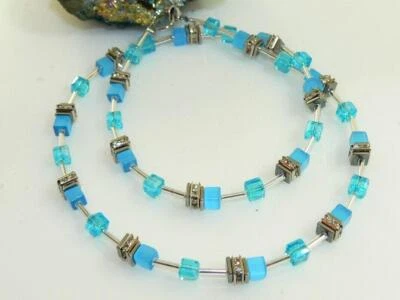 Halskette Kette Collier 4mm Cube Cat Eye  türkis Kristallglas türkis Strass 502k - Bild 1 von 4