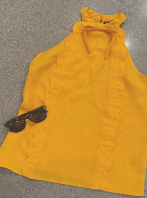 VICTORIA BECKHAM новый! Posh желтый без рукавов Scallop отделки с бретелью через шею верхний новый без ЯРЛЫКОВ XS - Изображение 1 из 4