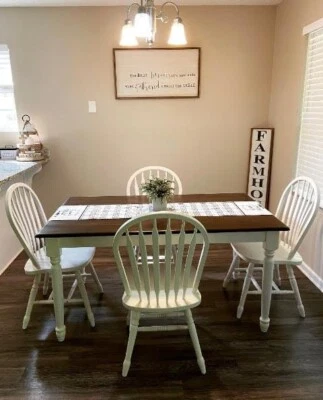 Farmhouse Table and Chairs Dining set Rustic Country Kitchen Table  - Image 1 of 4