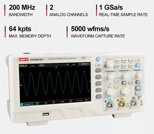 Digital Oszilloskop UNI-T UTD2202CEX+ 200MHz 1GSa/S 2 Kanäle CE,Oscilloscope - Bild 1 von 6