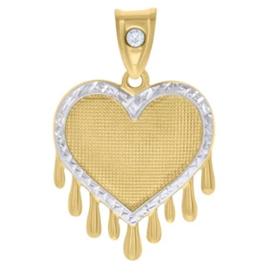 10k Two-tone Gold Cubic Zirconia Dripping Heart Charm Pendant for Women 1.7gm - Picture 1 of 1