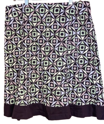 Vestido Granero Mujer Talla 16 Multicolor Falda Geométrica Cremallera Trasera Borde Marrón Foto 1 de 4