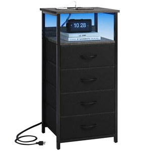 Night Stand with Charging Station Tall Nightstand with Drawers 4 Fabric Stora... - Picture 1 of 7