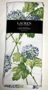 LAUREN RALPH LAUREN (3) KITCHEN TOWELS GREEN BLUE HYDRANGEAS 17 X 28 COTTON NWT - Picture 1 of 2
