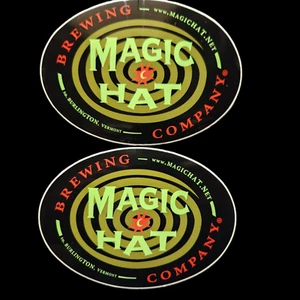 MAGIC HAT BREWING CO 2 Oval Logo Stickers 6"L x 4"W Burlington Vermont Green Ltr - Picture 1 of 3