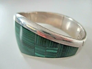 SILBER DESIGN ARMREIF ° 925 / 1000 ° Silberschmuck ° MALACHIT ° Mexico ° - Picture 1 of 12