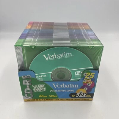 Verbatim 25 Pk Colors CD-R Blank Disks 80 Min 700 mb 52x Speed Super Slim Cases - Image 1 of 4