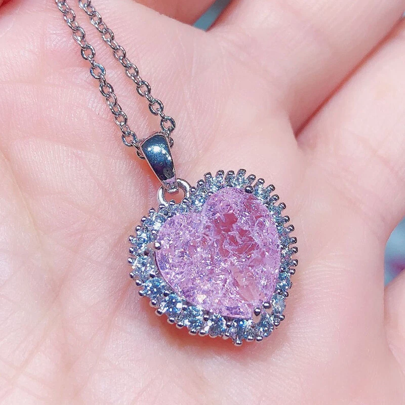 Nuevo Hecho a Mano Dije Corazón Rosa Hielo Topacio Gemas Mujeres Collar Colgantes Plata Foto 1 de 4