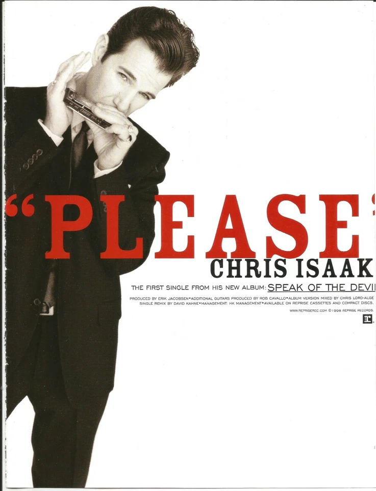 Póster de anuncio comercial promocional de Chris Isaak raro vintage 1998 Please para Speak CD COMO NUEVO Foto 1 de 1