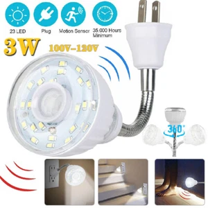 3x LED Motion-Activated Sensor Night Light AC Outlet Plug-In Wall Stair Lamp US - Picture 1 of 17