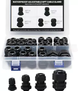 MAKERELE NPT Kabelverschraubungen Kit wasserdicht verstellbar Nylon 1/4” 3/8” 1/2” 3/4” Pl - Bild 1 von 12