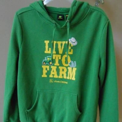 Sudadera con capucha pulóver verde John Deere LIVE TO FARM para mujer talla grande 12/14 Foto 1 de 4