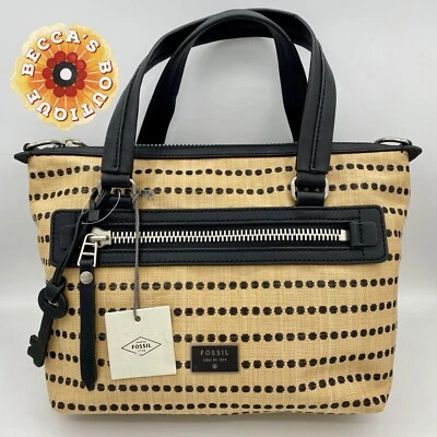 Fossil Purse NWT Dawson FBRC STCHL Light Tan And Black With Silver Chunky Zipper - Image 1 of 4