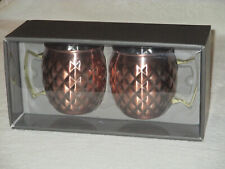 Tarnished Diamond Moscow Mule Cups Set of Two 20 Oz Gold Bronze Metal 