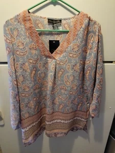  CLEARANCE  Blue Multicolored  Women's  Blouse Top  Size M Long Sleeve NWT - Picture 1 of 3