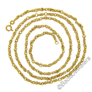 Vintage 18k Yellow Gold Long 28" Wrapped Twisted Wire Fancy Link Chain Necklace