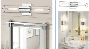 NIB! METWET Bathroom Vanity Light - Chrome Wall Lights in Clear Glass FREE Ship! - Picture 1 of 6