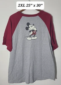 Vtg Disney Store Mickey Mouse 28 Gray/Red Ragland 2-Sided 2XL T-Shirt Made/USA - Picture 1 of 6