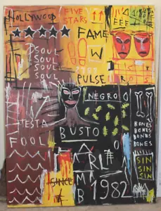LARGE JEAN-MICHEL BASQUIAT 1982 ACRYLIC ON CANVAS 47.5 x 35.5 in. GOOD CONDITION - Picture 1 of 14