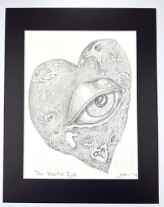 Original Pencil Drawing Rose McCay Abstract Heart Eye Abstract 14x11” Fine Art - Picture 1 of 20