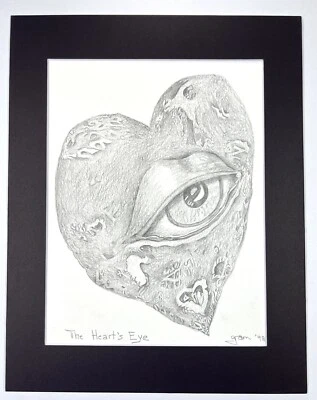 "Bellas artes abstractas ojos corazón rosa McCay dibujo a lápiz original 14x11""" Foto 1 de 4