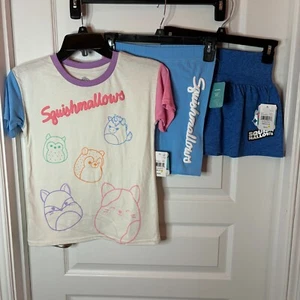 Squishmallows Girls Outfit Bundle, Graphic T-Shirt, Bike Short, Skater Skirt, S - Picture 1 of 11