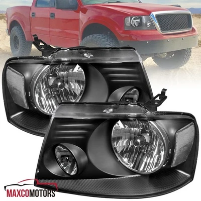 Black Headlights Fits 2004-2008 Ford F150 Pickup 2006-2008 Lincoln Mark LT Lamps Foto 1 de 4