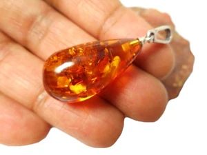 Teardrop AMBER Sterling Silver 925 Gemstone Pendant - Picture 1 of 5
