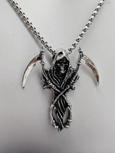 Herren Edelstahl Gothic Sensenmann Anhänger Box Kette Punk Halskette 14-3 - Bild 1 von 15