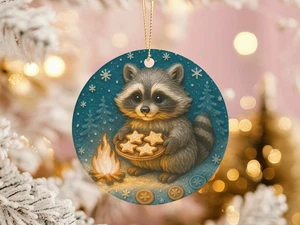 Keramik Waschbär Ornament mit Plätzchen Waldtier Weihnachten Urlaub Geschenk - Bild 1 von 7