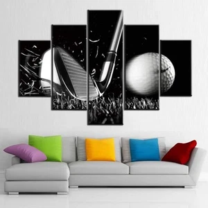 Black and White Paintings Golf Pictures 5 Panel Canvas Golf Ball Wall Art for... - Picture 1 of 8