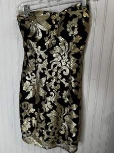 Gianni Bini Dress Womens XS Black Gold Sequin Strapless Bodycon A Fall In Love - Picture 1 of 16