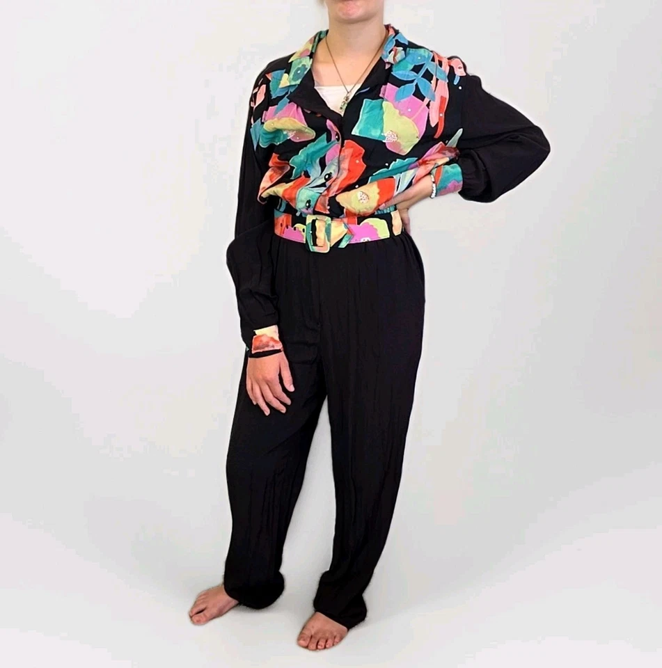 Mono vintage años 80 Saint Germain Paris negro y multicolor para mujer S 1/2 botón Foto 1 de 4