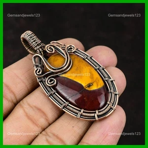 Sisters Day Sale Copper Oval Natural Mookaite Wire Wrapped Wife Pendant Jewelry - Picture 1 of 7