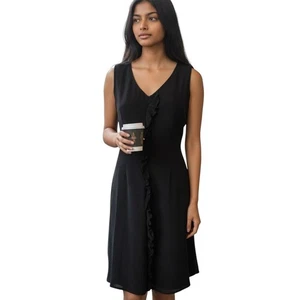 Vestido Colección Valerie Stevens Seda Negro Cuello en V Volantes Vestido Sin Mangas Talla 4 - Imagen 1 de 11