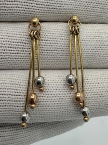 1980 Vintage 14k Tri Yellow Gold Stud Drop Dangle Earrings Unique - Picture 1 of 6