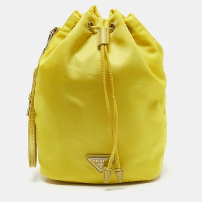 Prada Yellow Leather and Nylon Drawstring Bucket Bag - Image 1 of 4