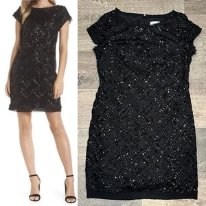 Vestido Eliza J Lentejuelas Manga Gorra Cambio Negro Talla 14 LBD Fiesta Año Nuevo Formal Lujo - Imagen 1 de 12