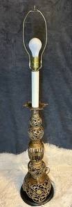 Hollywood Regency Reticulated Open Brass Filigree Tiered Lamp 44”H - Picture 1 of 19