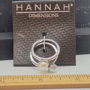 Hannah Dimensions Ring-Set silberfarben und Fuax-Perle Strass Größe 7 - Bild 1 von 4