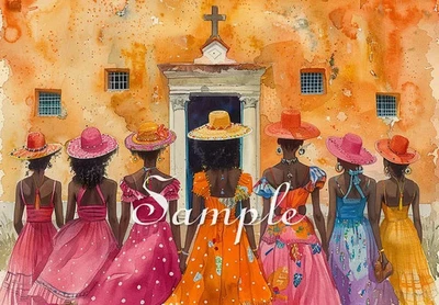 Grupo de iglesias afroamericanas - Bloque/panel de edredón de arte en tela - Bendito - Algodón Foto 1 de 4