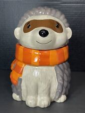 Earthenware Adorable 10" Hedgehog Cookie Jar With Orange Stripe Scarf. READ