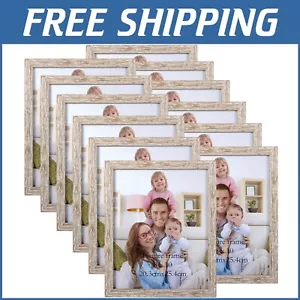 Distressed Beige 8x10 Picture Frame Set of 12 - Versatile Wall & Tabletop Decor - Picture 1 of 11