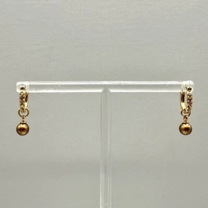 Monet Earrings Pierced Faux Mocha Pearl Gold Tone Dangles 3/4 Inch Classy Preppy - Picture 1 of 12