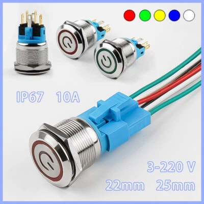 22/25mm Metal Push Button Switch Momentary Latching LED Illuminated ON/OFF 10A - Image 1 of 4