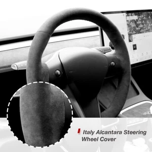 Cubierta Volante Coche Personalizada Alcántara Negra para TESLA Modelo 3/Modelo Y - Imagen 1 de 8