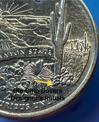 2008 Arizona State Quarter Double Error. Die Chip(rev.) & Die Crack(obv) WQ-029 - Image 1 of 4