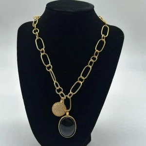Joan Rivers Signed Gold Chain Necklace Black Stone & Crystal Pendants - Picture 1 of 7